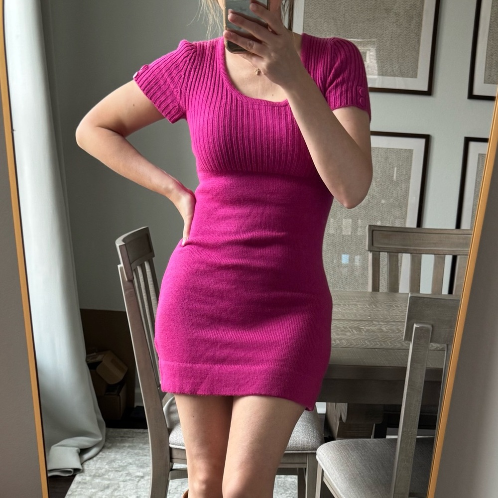 Fall Date Night Magenta Fuchsia Pink Rose Red, Ribbed Knit Dress